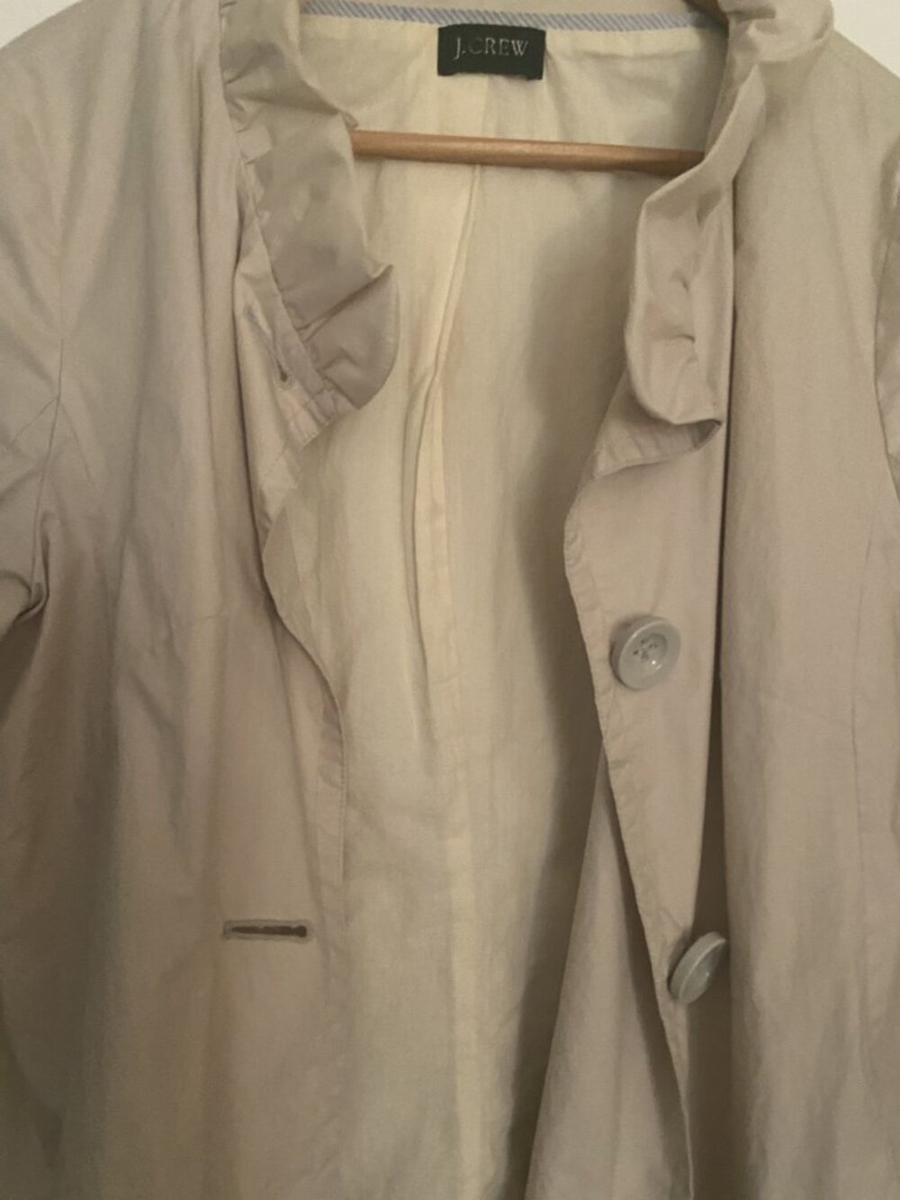 J Crew Lightweight Jacket - Short Trench Sz L - Ruffled neckline and cuffs